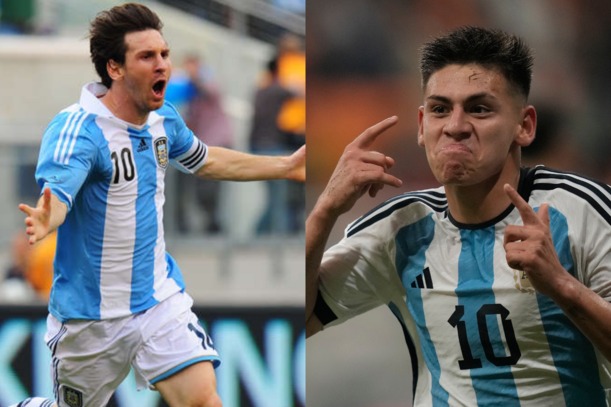 Echeverri ‘copia’ tres veces a Messi ante Brasil y entra en la historia de Argentina